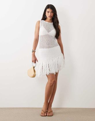 Asos Vestito corto bianco con fondo a frange