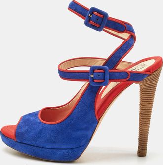 Moschino Red/blue Suede Buckle Ankle Strap Sandals