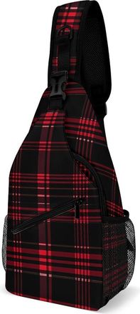 Generic Buffalo Scottish Tartan Plaid Checkered Red Unisex Shoulder Bags Casual Crossbody Chest Bag Sling Backpack for Hiking Cycling Travel