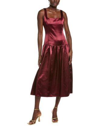 endless rose Satin Velvet Drop-Waist Midi Dress