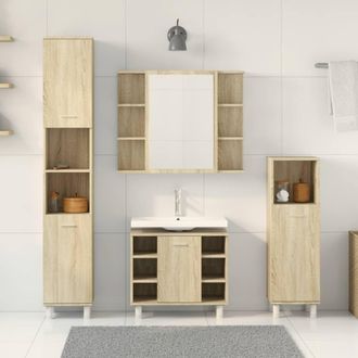 Berkfield Home Suitable 4 Piece Bathroom Furniture set Sonoma Oak Engineered Wood in Light Tan
