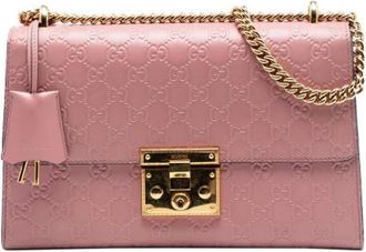 Gucci Pre-owned Shoulder Bags, female, Pink, Size: ONE SIZE Pre-owned Embossed Leather Shoulder Bag