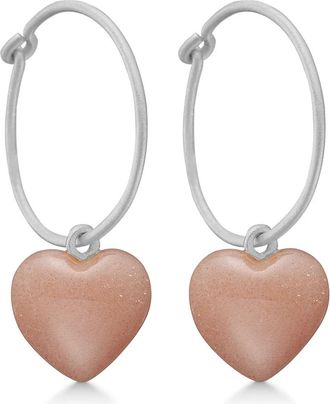 Frk. Lisberg Accessoires, Dames, Grijs, ONE Size, Maansteen Zilveren Hoop Oorbellen