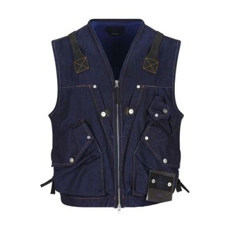 Stone Island Denim Multi-Pocket Vest - Heren - Bodywarmers - Blauw - L - Denim - Jassen