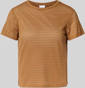 Jake*s T-Shirt mit Lochmuster in Mittelbraun, Gr&ouml;&szlig;e 32