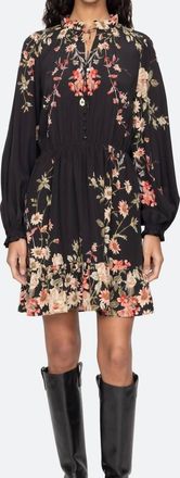 Sea New York Jolie Print Long Sleeve Mini Dress In Black