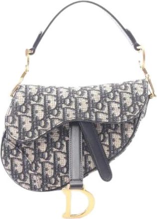 Dior Pre-owned Saddle Bag Mini Oblique Jacquard Handbag - Dames - Vintage Schoudertas - Beige - ONE Size - Leer - Vintage