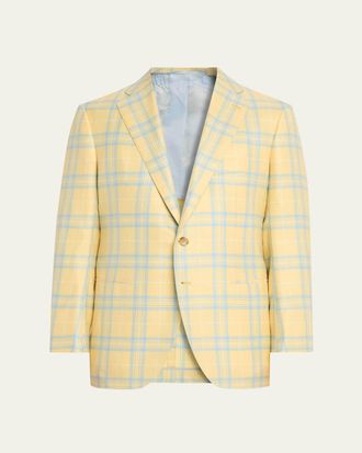 Cesare Attolini Mens Cashmere and Silk Oversized Plaid Single-Breasted Sport Coat