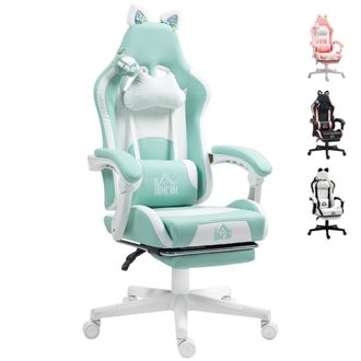 OEM Silla Gamer Reclinable Con Altura Ajustable Reposapi&eacute;s Retr&aacute;ctil Soporte Lumbar Y Reposacabezas Desmontable Verde Menta