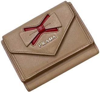 Prada Saffiano Beige Leather Wallet (Tri-Fold) (Pre-Owned)