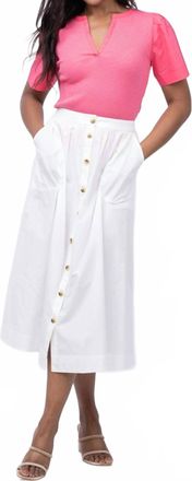 Lilla P Button Front Long Midi Skirt In White