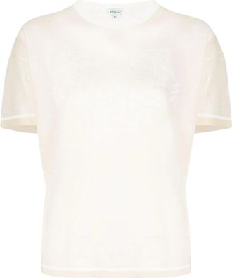 Kenzo Camiseta de Malla con Tigre Bordado - Tops - Mujer - Blanco - S