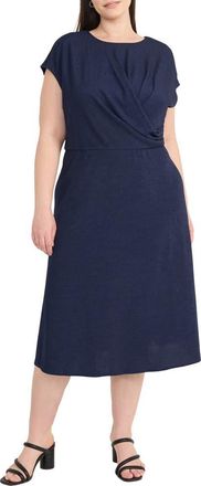Maggy London Draped Bodice Midi Dress in Navy Blue at Nordstrom Rack, Size 16W