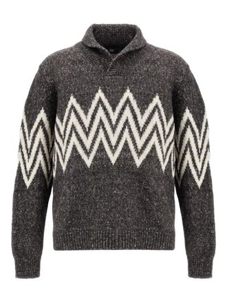 Herno zigzag-pattern collared sweater - men - Fabric - 50 - Grey