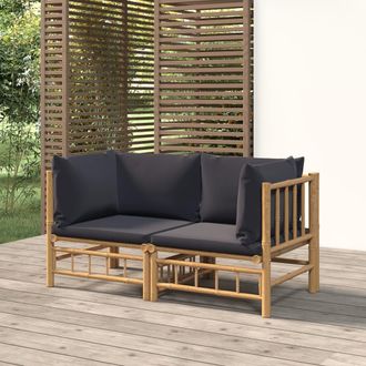 vidaXL Sof&aacute;s De Esquina De Jard&iacute;n 2 Uds Bamb&uacute; Con Cojines Gris Oscuro Vidaxl