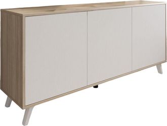 Dmora Credenza Weddell, Buffet da soggiorno, Madia da salotto, Dispensa da cucina, 154x40h72 cm, Grigio chiaro e Bianco - Dmora