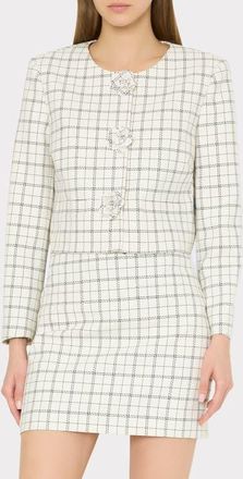 Milly Mika Plaid Crop Jacket in White/Black at Nordstrom, Size 10