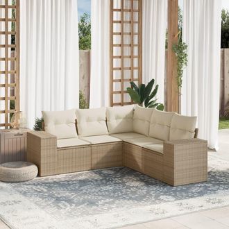vidaXL Juego De Sof&aacute;s Jard&iacute;n Con Cojines 5 Pzas Rat&aacute;n Sint&eacute;tico Beige Vidaxl