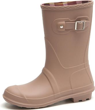 Pangolin Womens Waterproof Mid-Calf Wellington Boots, Pull-On PVC Wellies with Buckle Detail, Anti-Slip Lug Sole, Easy-Clean Garden & Walking Rain Boots Aprico
