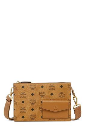 MCM Aren Standing Crossbody Pouch in Visetos in Brown at Nordstrom