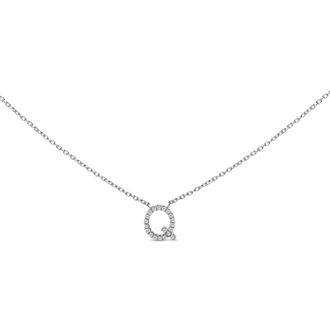 House of Brilliance 10K White Gold Diamond Accent A-Z Block Initial Pendant Necklace in White Gold | Q at Nordstrom