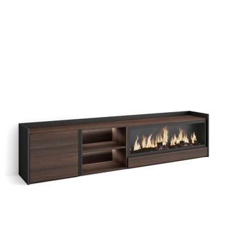 Skraut Home Skraut Home - Mueble Tv, Televisi&oacute;n, Muebles De Sal&oacute;n, Almacenaje, 212x35x50cm, Para Tv Hasta 80, Chimenea El&eacute;ctrica Xxl, Led, Estilo Moderno, Roble O