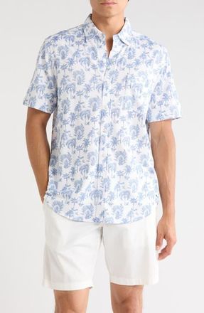 Tommy Bahama San Lucio Island Tapestry IslandZone Knit Short Sleeve Cotton Blend Button-Up Shirt in Cobalt Sea at Nordstrom, Size Xxx-Large