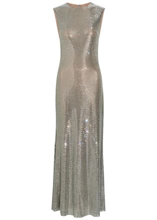 Self Portrait Crystal-embellished Mesh Maxi Dress - Grey - 10 (UK10 / S)