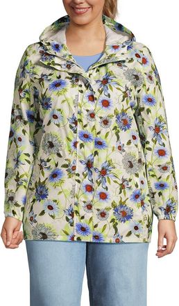 Lands End Plus Size Print Waterproof Hooded Packable Raincoat in Pale Sky/ivory Floral at Nordstrom, Size 1X