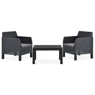 vidaXL Set De Muebles Jard&iacute;n 3 Piezas Cojines Pp Rat&aacute;n Gris Antracita Vidaxl