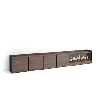 Skraut Home Skraut Home - Mueble Tv, Televisi&oacute;n, Muebles De Sal&oacute;n, Almacenaje, 315x35x50cm, Para Tv Hasta 80, Chimenea El&eacute;ctrica Xxl, Estilo Moderno, Roble Oscuro