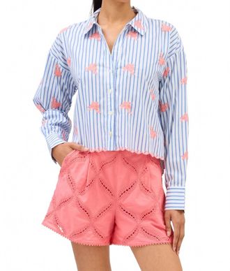 Allison New York Embroidered Emily Top In Blue Stripe