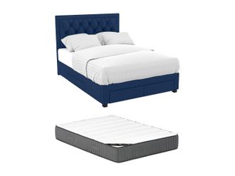 Vente-Unique Cama con cajones 160 x 200 cm - Tela de terciopelo azul + Colchón - LEOPOLD