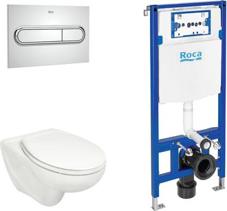 Roca Roca Pack Victoria+duplo Inodoro Suspendido Pulsador Cromo - Asiento: Bisagras Amortiguadas - Ref: A34630300s+a801b62+a890070020+a890195001
