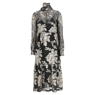 Saint Laurent Saint Laurent midi-jurk met bloemenprint en doorschijnende details in zwarte zijde