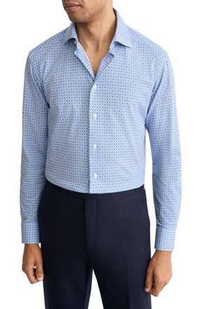 Eton Slim Fit Geo Stretch Jersey Dress Shirt in Medium Blue at Nordstrom, Size 14.5