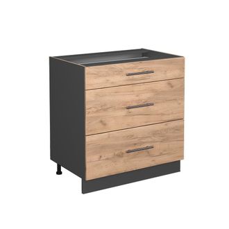 Vicco Mueble Bajo De Cocina Fame-line, Roble Dorado, 80 Cm Con 3 Cajones, Sin Encimera Vicco