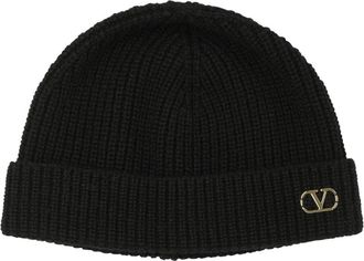 Valentino Garavani VLogo Signature Beanie - Heren - Hoeden - Zwart - ONE Size - Kasjmier - Accessoires