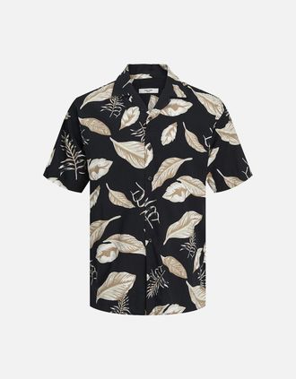 Jack & Jones Mens Jack & Jones Mens Bladrew Print Resort Short Sleeve Shirt - Black - Size: 38/Regular