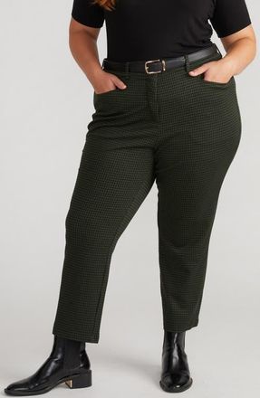 Universal Standard High Waist Stretch Ponte Cigarette Pants in Dark Green Houndstooth at Nordstrom, Size 3Xl
