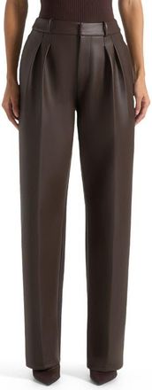 Mani&egrave;re De Voir Julie Leather Twin Pleat Trousers in Brown at Nordstrom, Size 12