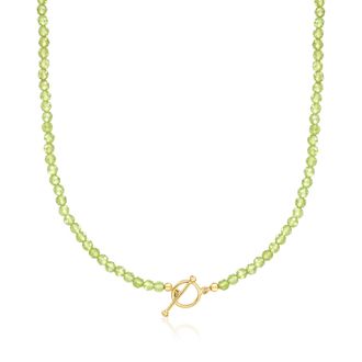 Ross-Simons 3.5-4mm Peridot Bead Charm-Compatible Toggle Necklace in 18kt Gold Over Sterling