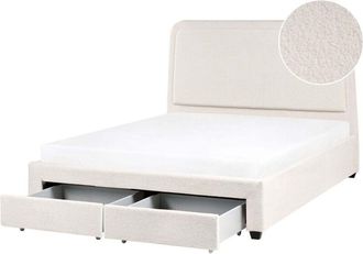 Beliani Letto scandinavo in boucl&eacute; con testiera 160 x 200 cm imbottita con 2 cassetti e rete a doghe bianco sporco Sardent