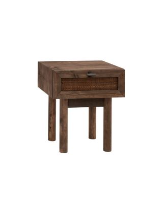 Deco Wood Mesita de noche de madera maciza y cannage con un caj&oacute;n nogal 45x40cm