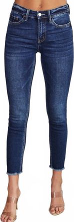 Flying Monkey Amber Mid-Rise Raw Hem Crop Skinny Jean In Dark Denim Wash