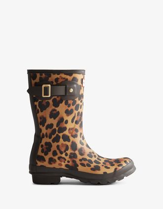Hunter Womens Hunter Womens Original Short Leopard Boot - Leopard Print/Chocolate Brown - Size: 6