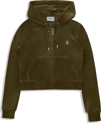 Juicy Couture Velvet Hoodie met Strass Logo - Dames - Vesten met rits - Groen - M - Polyester - Hoodies & sweatvesten