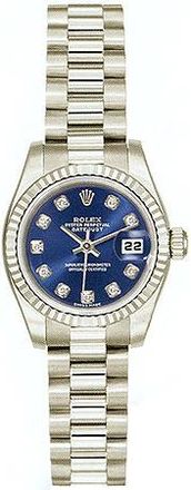 Rolex Lady-Datejust 26 Blue Dial 18K White Gold President Automatic Ladies Watch 179179BLDP