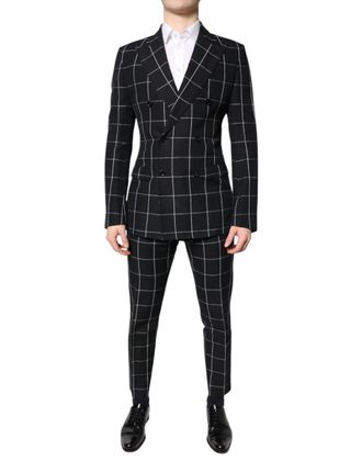 Dolce & Gabbana Mens Black Taormina Double Breasted 2 Piece Suit Flax Cotton