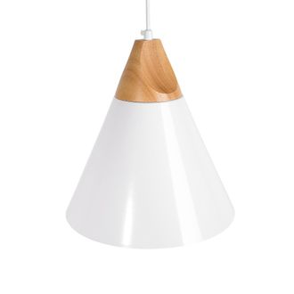 Beliani Beliani - L&aacute;mpara Colgante De Techo De Aluminio Blanco Y Madera En Forma De Cono Dise&ntilde;o Minimalista Escandinavo Albano